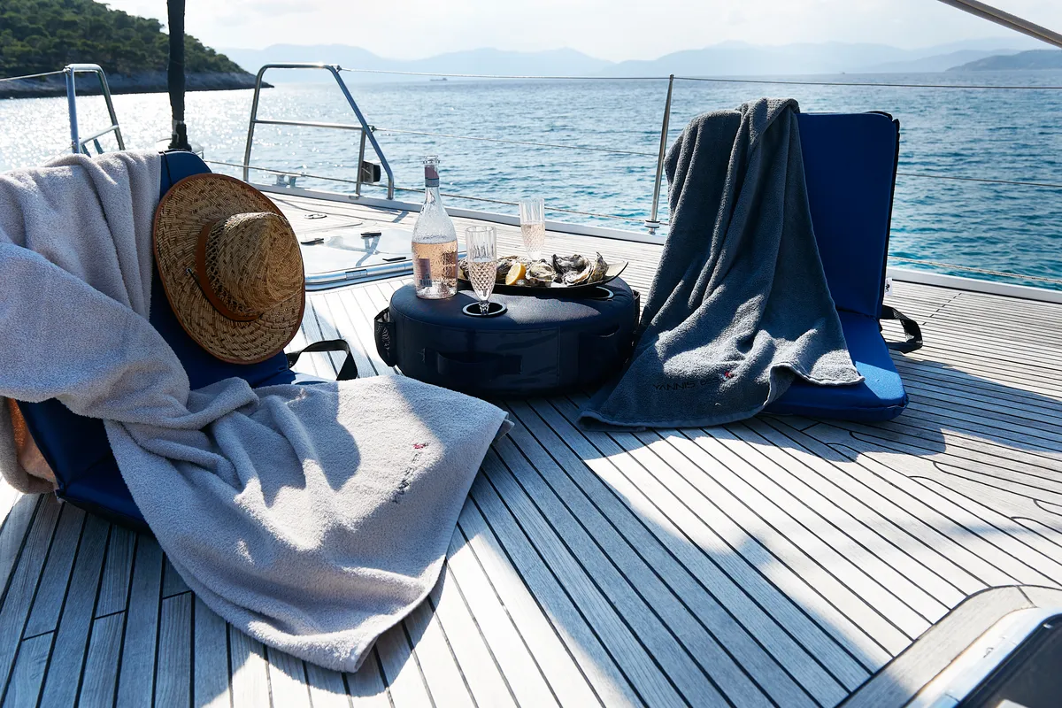 Deck of Yannis 65 s, a Hanse 540e sailboat at Athens, Greece