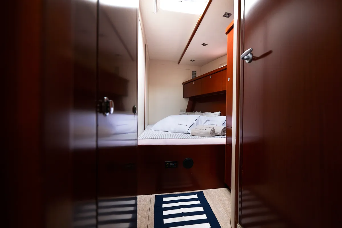 Cabin on Yannis 65 s, a Hanse 540e sailboat at Athens, Greece