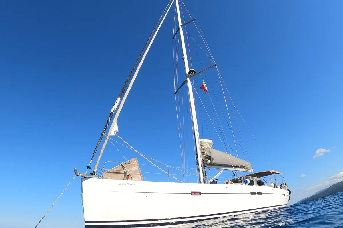 Exterior view of Yannis 65 s, a Hanse 540e sailboat at Athens, Greece