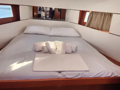 Cabin on Monica, a Beneteau Oceanis 38 sailboat at Cannigione, Italy