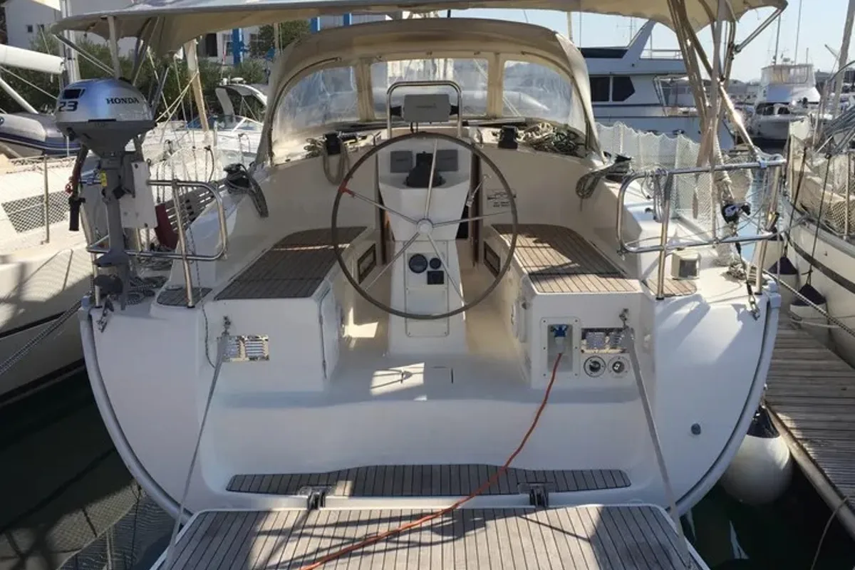Cockpit of Nemo, a Bavaria Cruiser 36 sailboat at Općina Baška Voda, Croatia