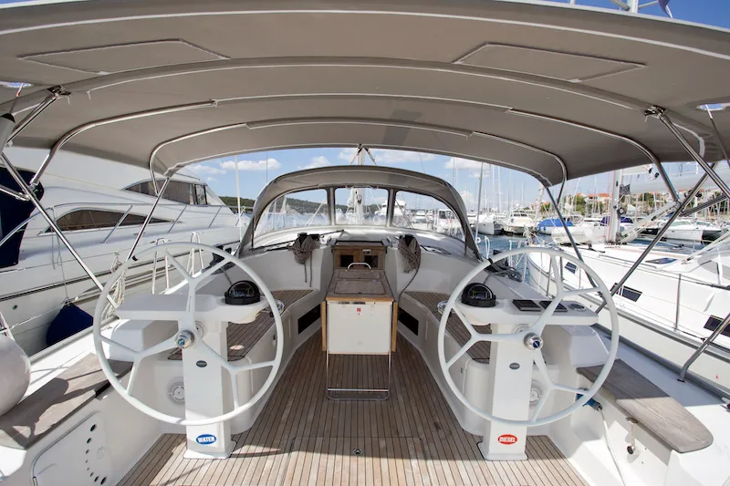Cockpit of Bonata, a Bavaria Cruiser 45 sailboat at Grad Šibenik, Croatia