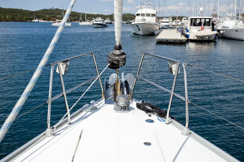 Exterior view of Bonata, a Bavaria Cruiser 45 sailboat at Grad Šibenik, Croatia