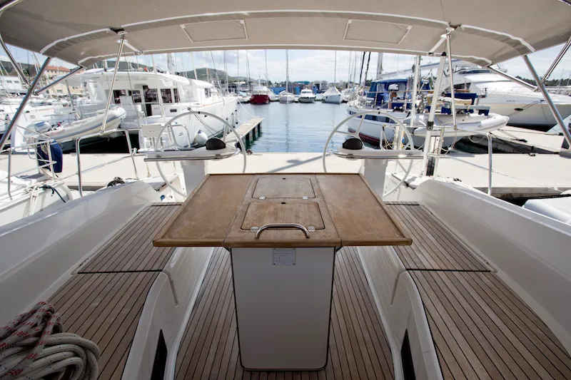 Cockpit of Bonata, a Bavaria Cruiser 45 sailboat at Grad Šibenik, Croatia