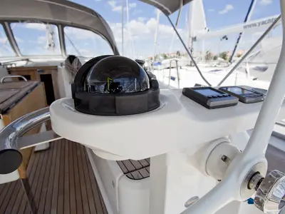 Cockpit of Bonata, a Bavaria Cruiser 45 sailboat at Grad Šibenik, Croatia