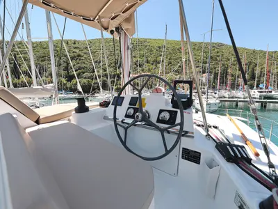 Cockpit of Sea Lounge, a Bali 4.1 catamaran at Biograd na Moru, Croatia
