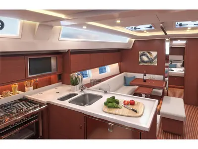 Galley of Simeon, a Bavaria C45 sailboat at Parikia, Greece
