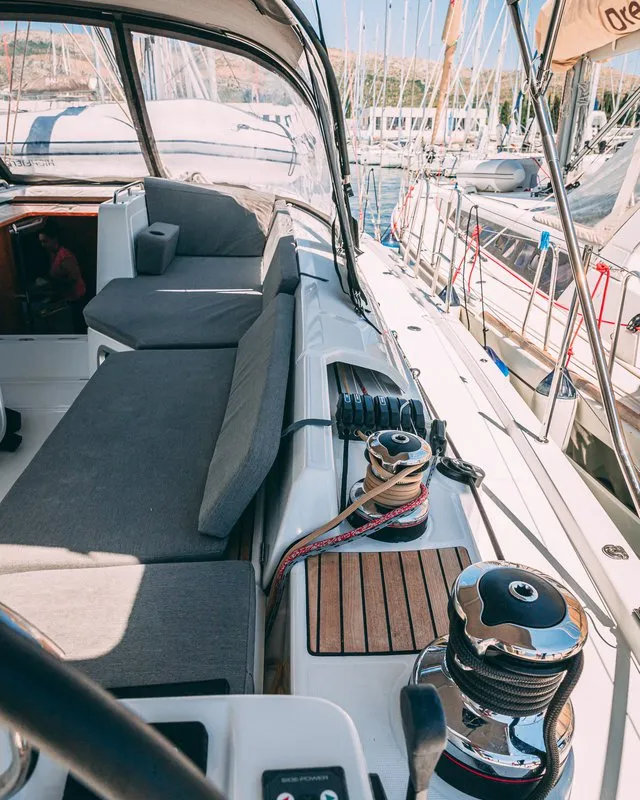 Deck of Cielito Lindo, a Jeanneau 54 sailboat at Seget Donji, Croatia