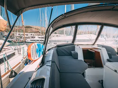 Deck of Cielito Lindo, a Jeanneau 54 sailboat at Seget Donji, Croatia