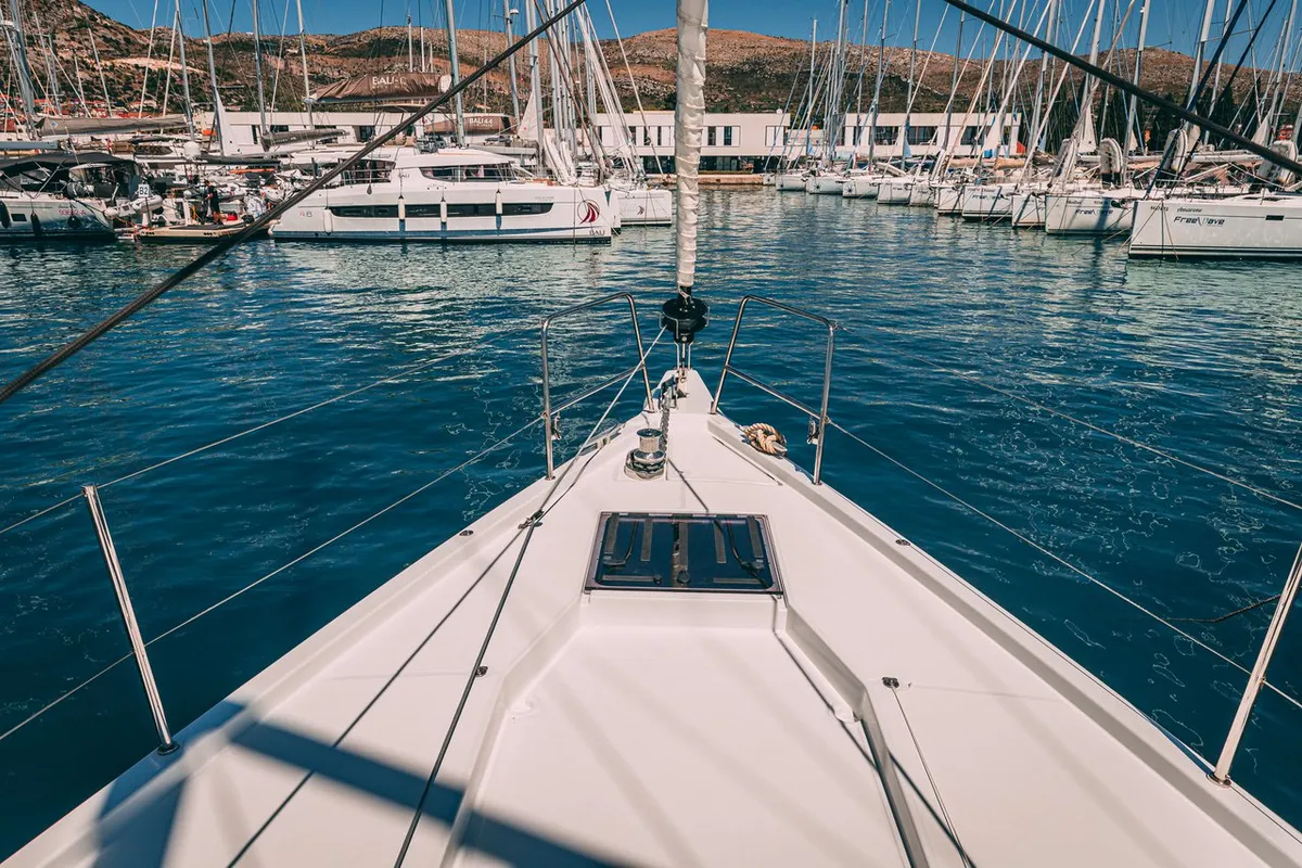 Exterior view of Cielito Lindo, a Jeanneau 54 sailboat at Seget Donji, Croatia