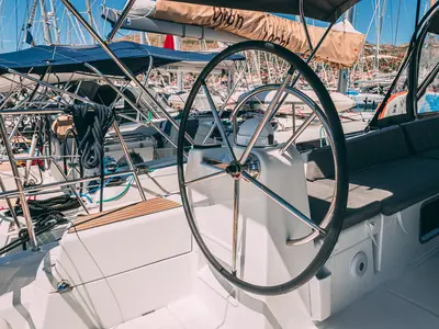 Cockpit of Cielito Lindo, a Jeanneau 54 sailboat at Seget Donji, Croatia