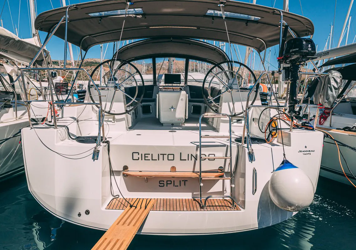 Exterior view of Cielito Lindo, a Jeanneau 54 sailboat at Seget Donji, Croatia