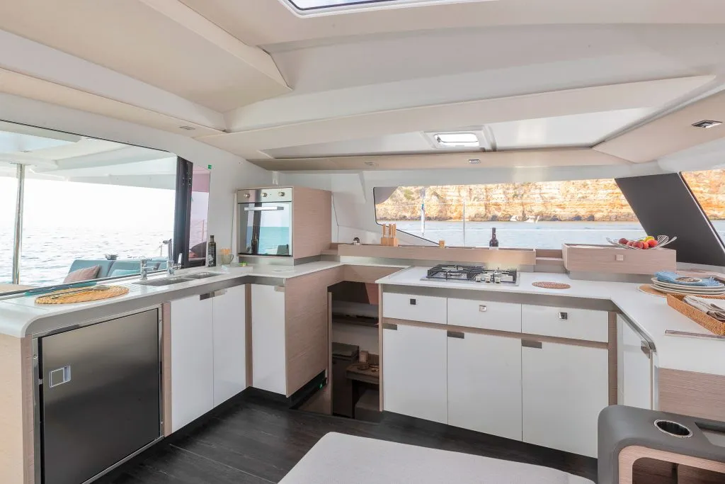Galley of Fugu II, a Fountaine Pajot Elba 45 catamaran at Municipal Unit of Rhodes, Greece
