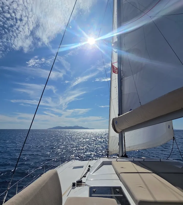 Deck of Fugu II, a Fountaine Pajot Elba 45 catamaran at Municipal Unit of Rhodes, Greece