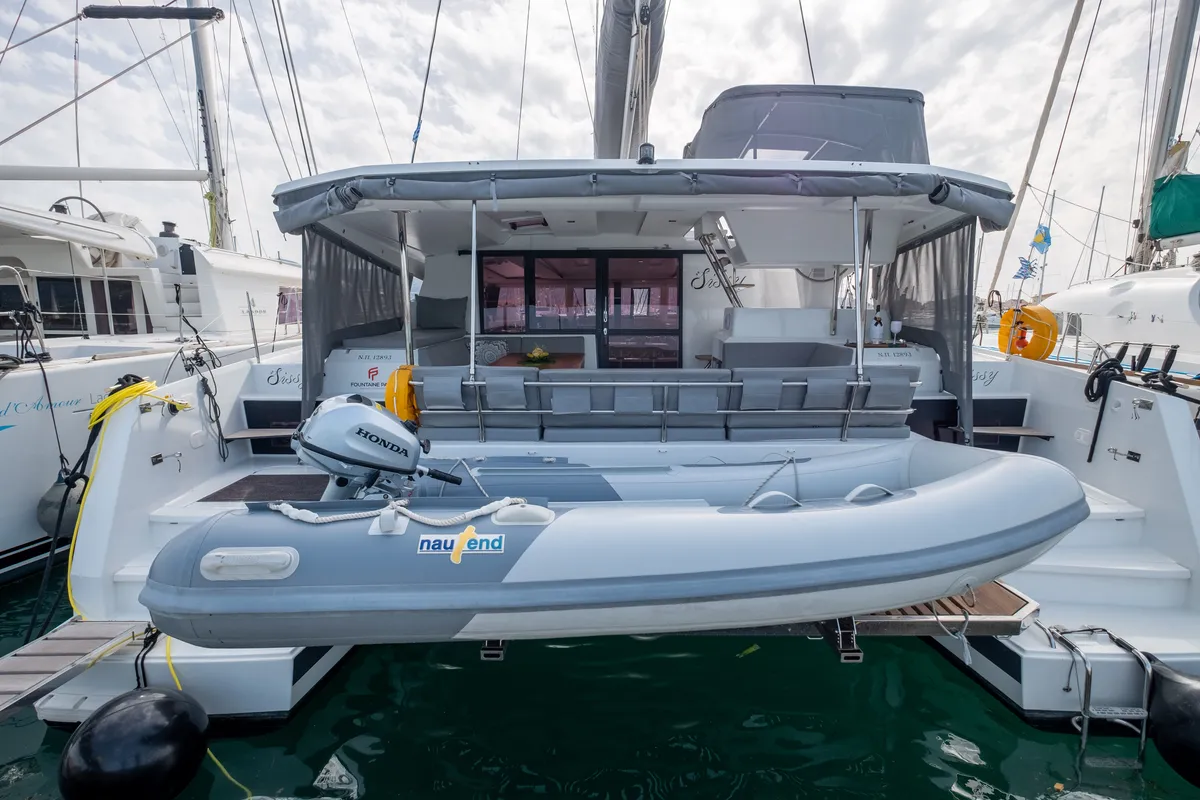 Exterior view of Sissy, a Fountaine Pajot Astréa 42 catamaran at Municipal Unit of Lefkada, Greece