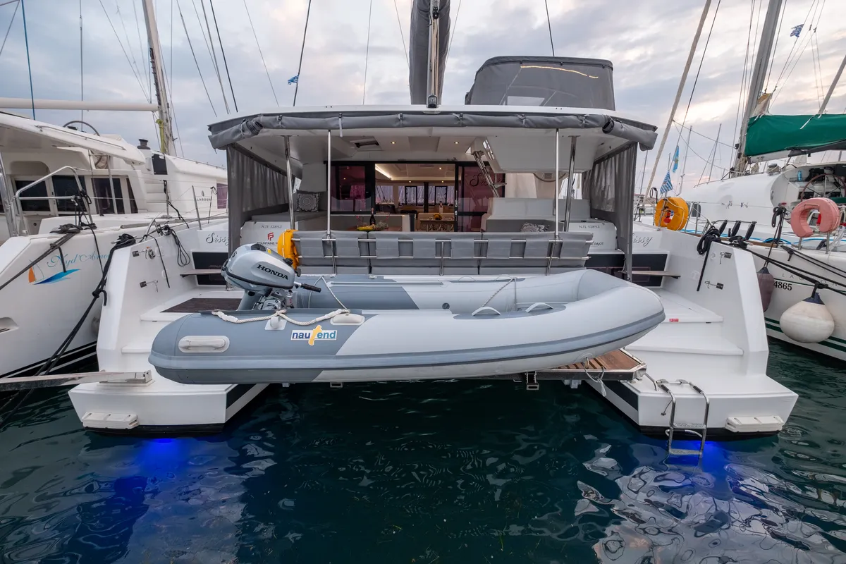 Exterior view of Sissy, a Fountaine Pajot Astréa 42 catamaran at Municipal Unit of Lefkada, Greece