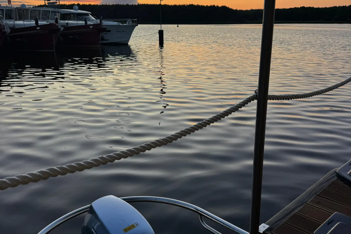 Exterior view of Roxy, a Woma D13 motorboat at Fürstenberg/Havel, Germany