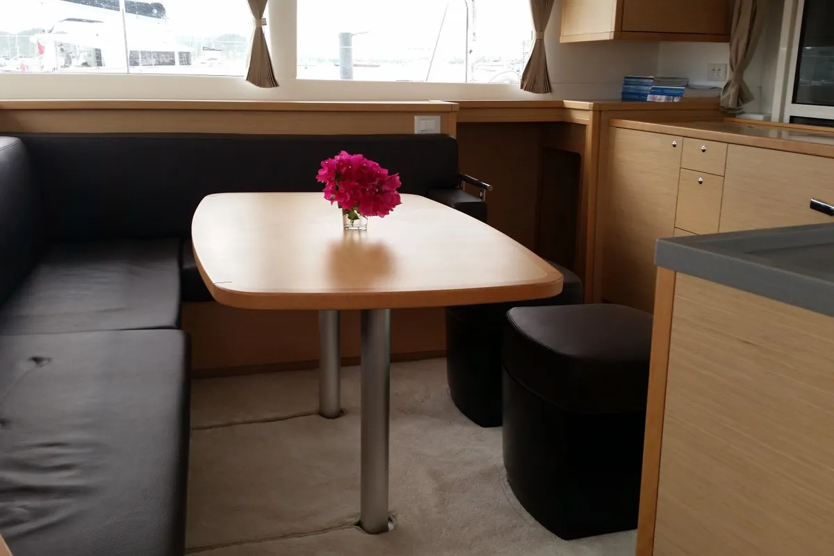 Salon of Maui, a Lagoon 450 Sport catamaran at Roche Caiman, Seychelles