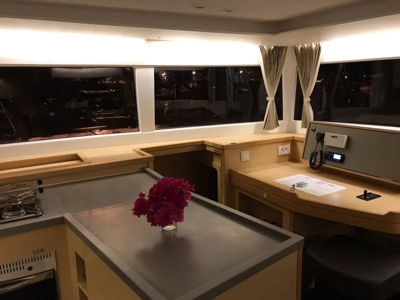 Salon of Maui, a Lagoon 450 Sport catamaran at Roche Caiman, Seychelles