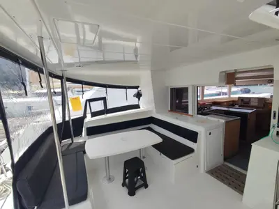 Deck of Maui, a Lagoon 450 Sport catamaran at Roche Caiman, Seychelles