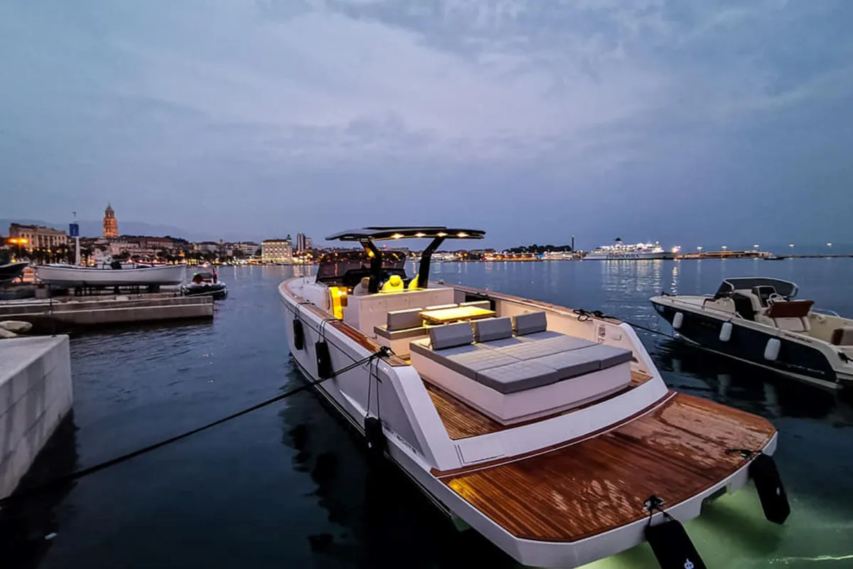 Exterior view of Pardo 43, a Pardo 43 motorboat at Grad Opatija, Croatia