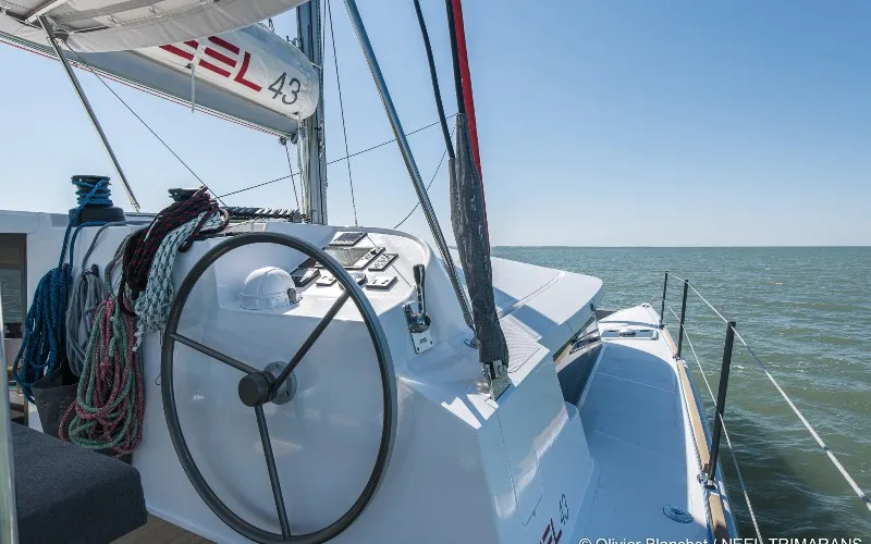 Cockpit of Evidence, a NEEL 43 sailboat at Toulon, France