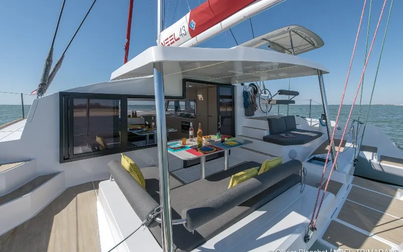 Exterior view of Evidence, a NEEL 43 sailboat at Toulon, France