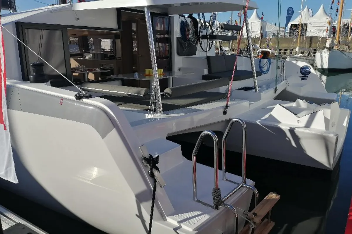 Deck of Evidence, a NEEL 43 sailboat at Toulon, France