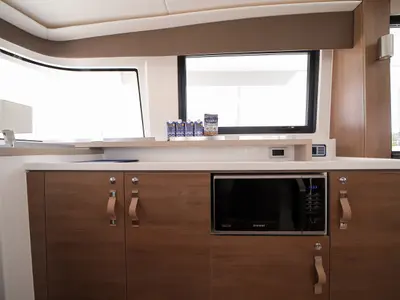 Galley of Avocado, a Bali 4.6 catamaran at Olbia, Italy