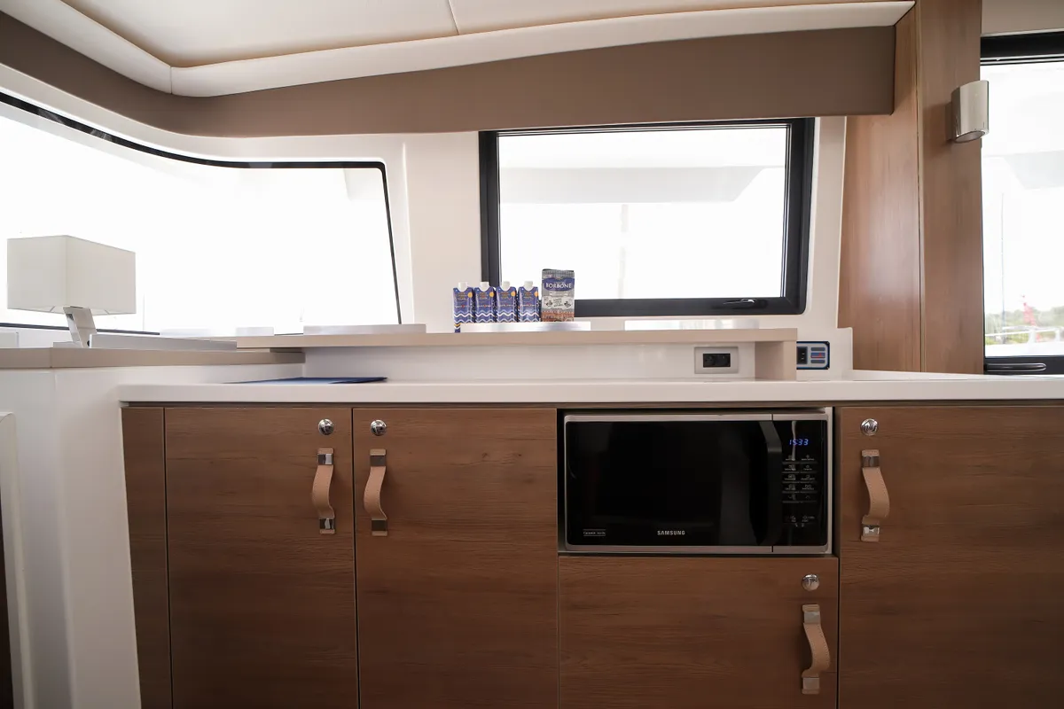 Galley of Avocado, a Bali 4.6 catamaran at Olbia, Italy