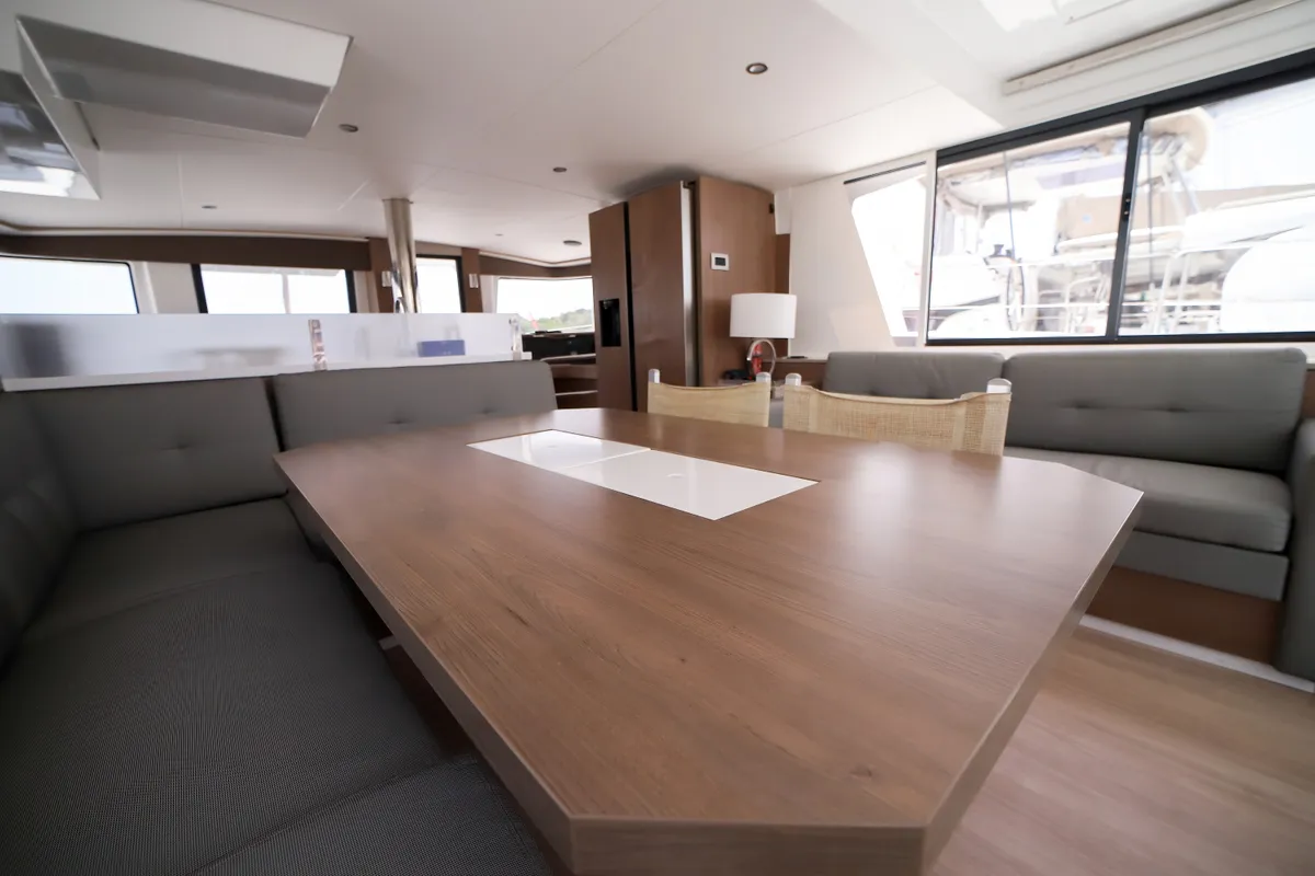Salon of Avocado, a Bali 4.6 catamaran at Olbia, Italy