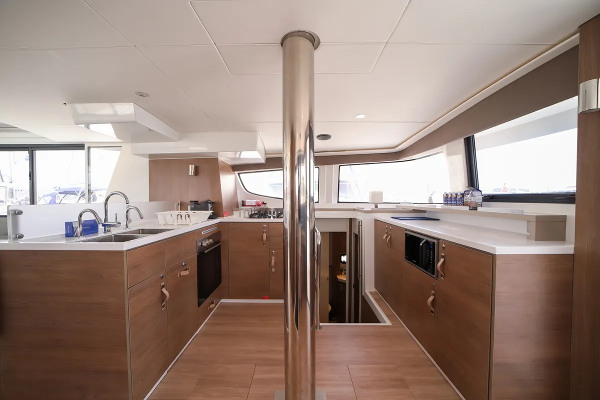 Galley of Avocado, a Bali 4.6 catamaran at Olbia, Italy