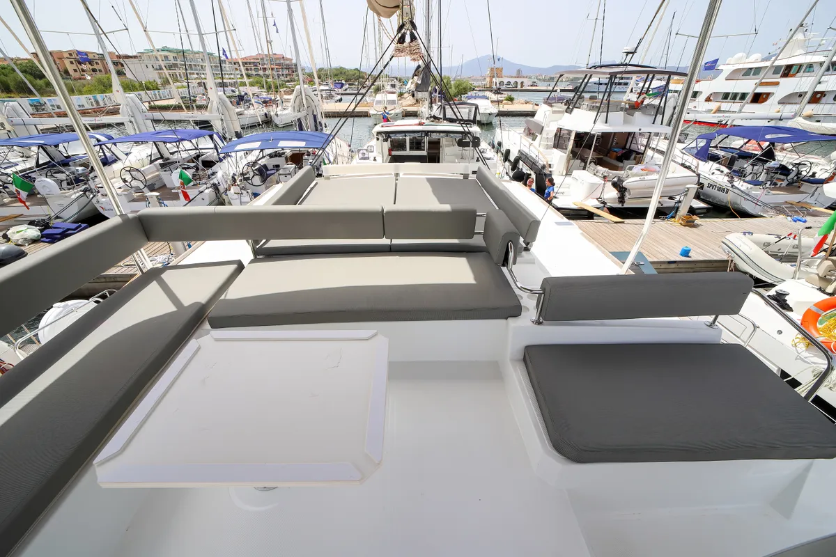 Deck of Avocado, a Bali 4.6 catamaran at Olbia, Italy