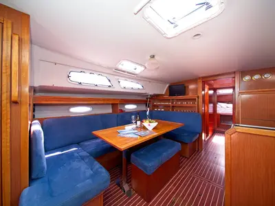 Salon of MH 22, a Bavaria 51 Cruiser sailboat at Murter, Croatia