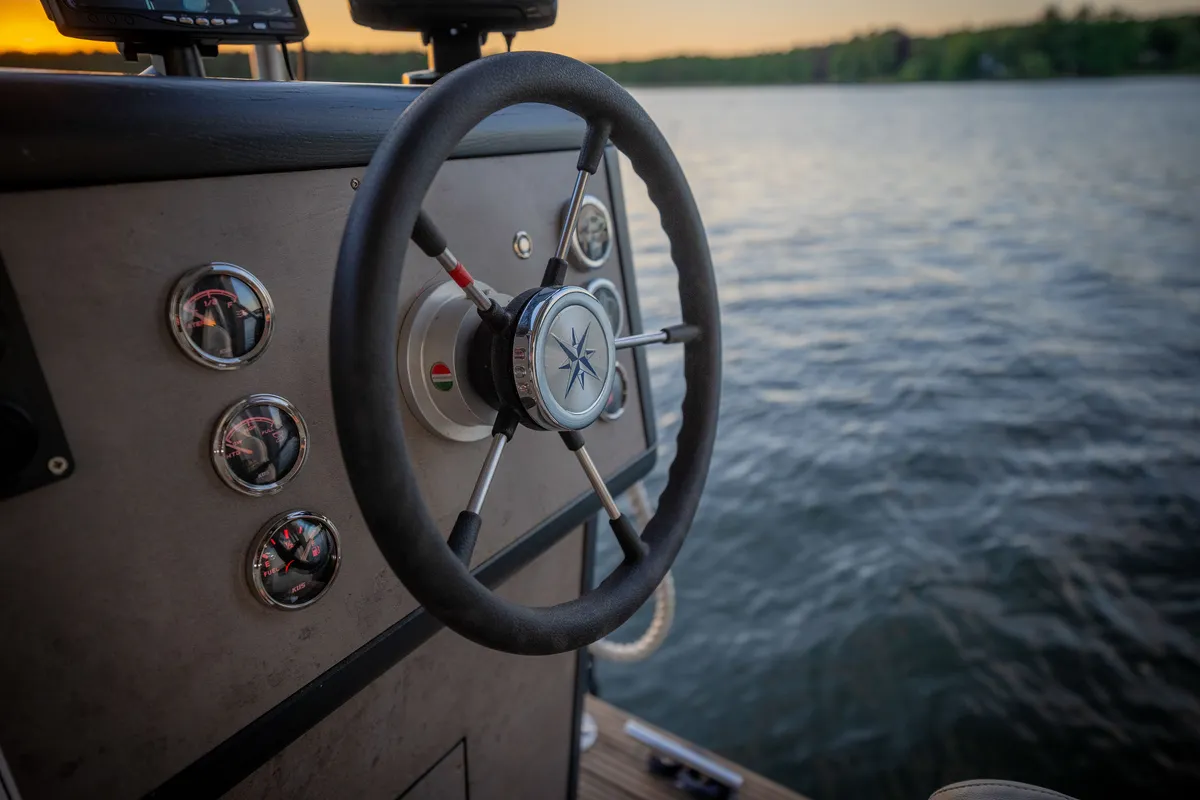 Cockpit of Miami, a Woma D13 motorboat at Fürstenberg/Havel, Germany