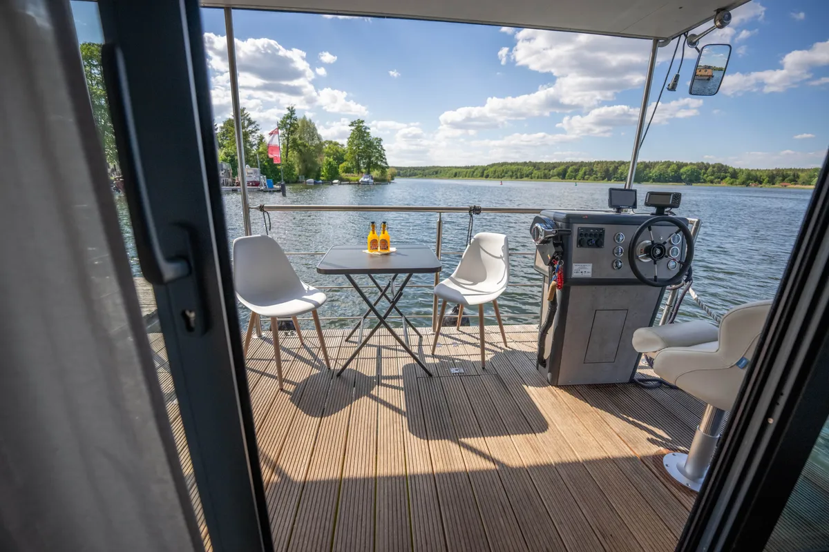Deck of Miami, a Woma D13 motorboat at Fürstenberg/Havel, Germany
