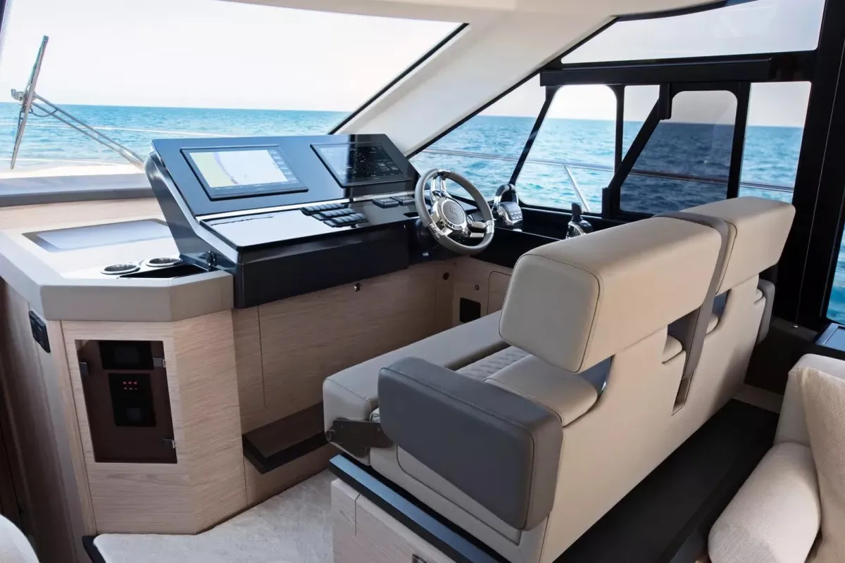 Cockpit of Nora, a Beneteau Monte Carlo 52 motorboat at Seget Donji, Croatia