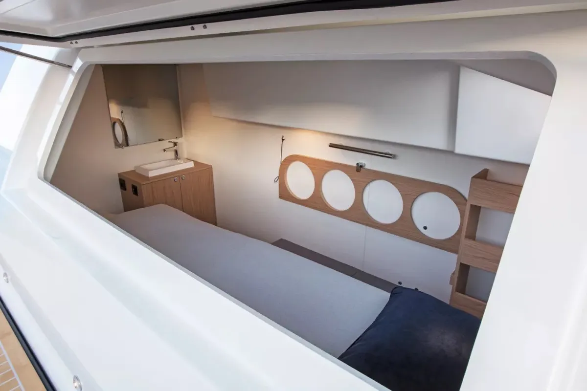 Cabin on Nora, a Beneteau Monte Carlo 52 motorboat at Seget Donji, Croatia