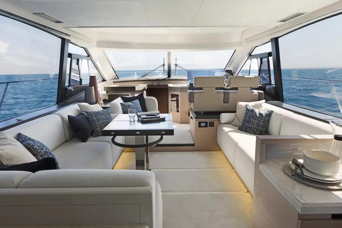 Salon of Nora, a Beneteau Monte Carlo 52 motorboat at Seget Donji, Croatia