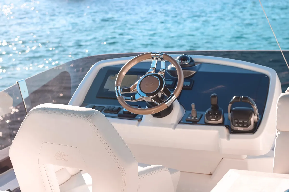 Cockpit of Nora, a Beneteau Monte Carlo 52 motorboat at Seget Donji, Croatia