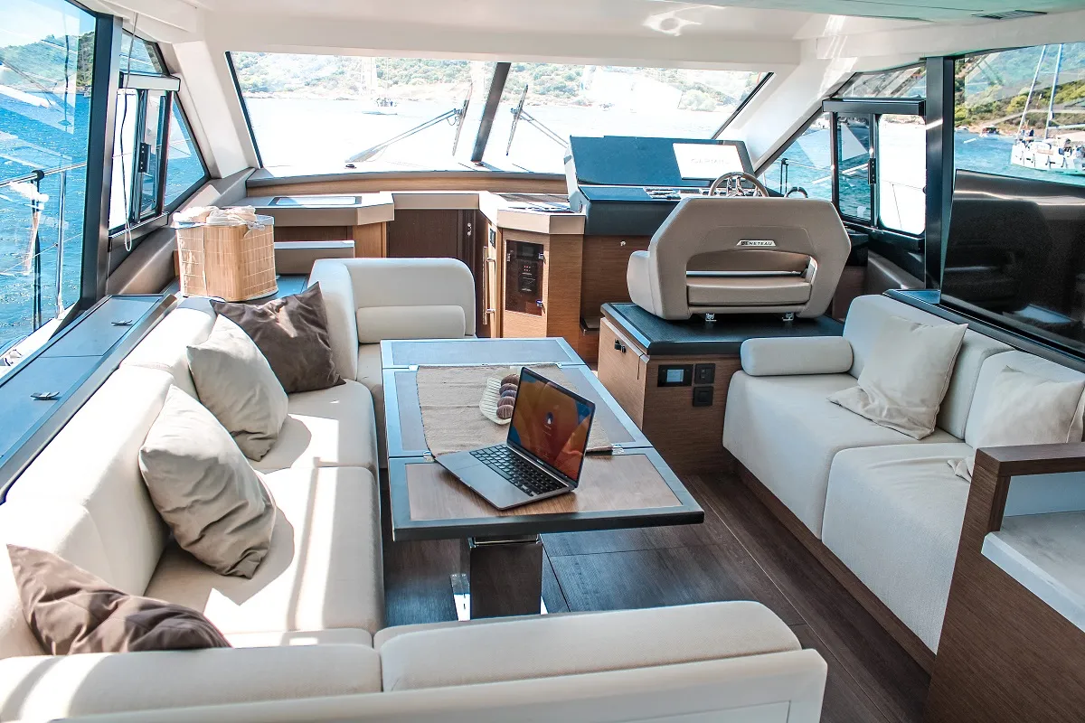 Salon of Nora, a Beneteau Monte Carlo 52 motorboat at Seget Donji, Croatia