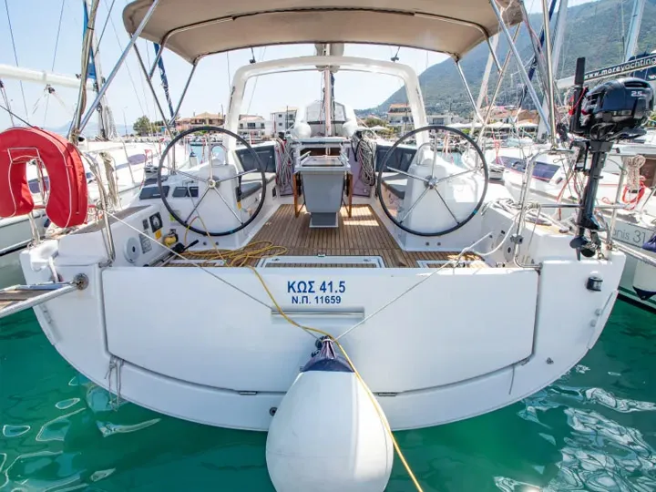 Exterior view of Kos 41.5, a Beneteau Oceanis 41.1 sailboat at Municipal Unit of Lefkada, Greece