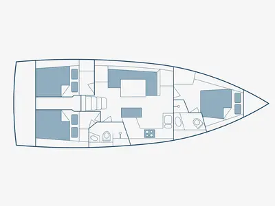 Floor plan of Kos 41.5, a Beneteau Oceanis 41.1 sailboat at Municipal Unit of Lefkada, Greece