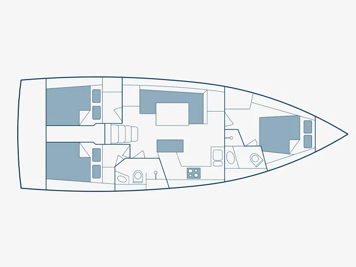 Floor plan of Kos 41.5, a Beneteau Oceanis 41.1 sailboat at Municipal Unit of Lefkada, Greece