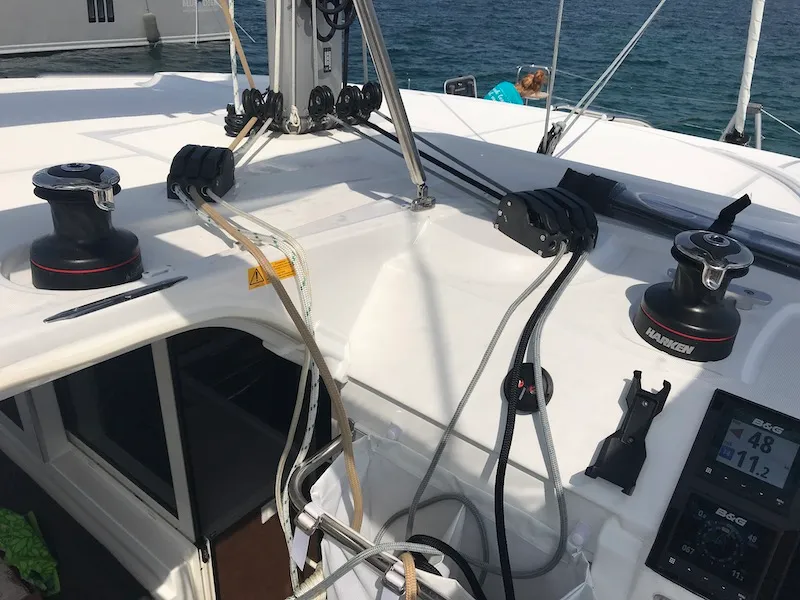 Cockpit of Freccia, a Lagoon 40 catamaran at Santu Diadòru/San Teodoro, Italy