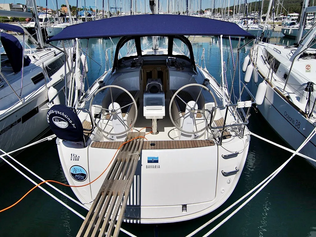 Exterior view of Vita, a Bavaria Cruiser 34 sailboat at Sukošan, Croatia