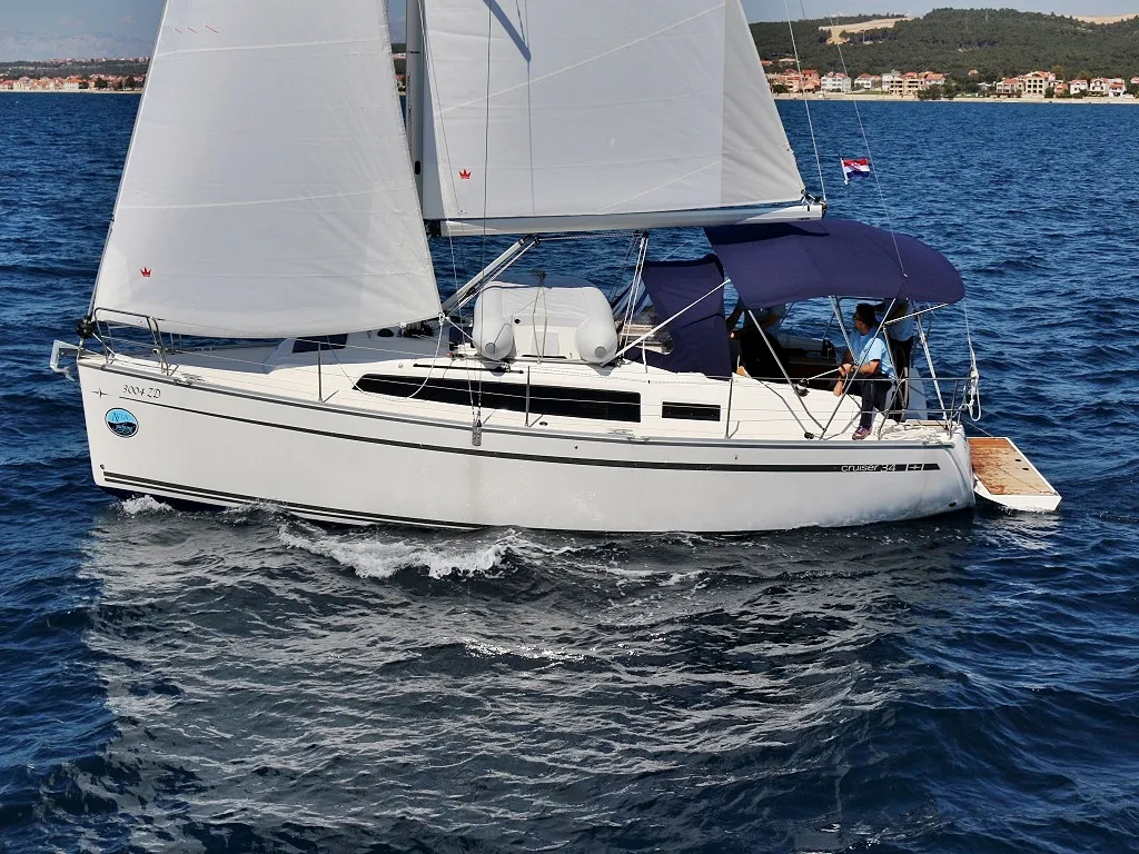 Exterior view of Vita, a Bavaria Cruiser 34 sailboat at Sukošan, Croatia