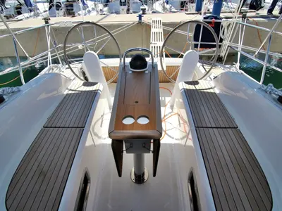 Cockpit of Vita, a Bavaria Cruiser 34 sailboat at Sukošan, Croatia