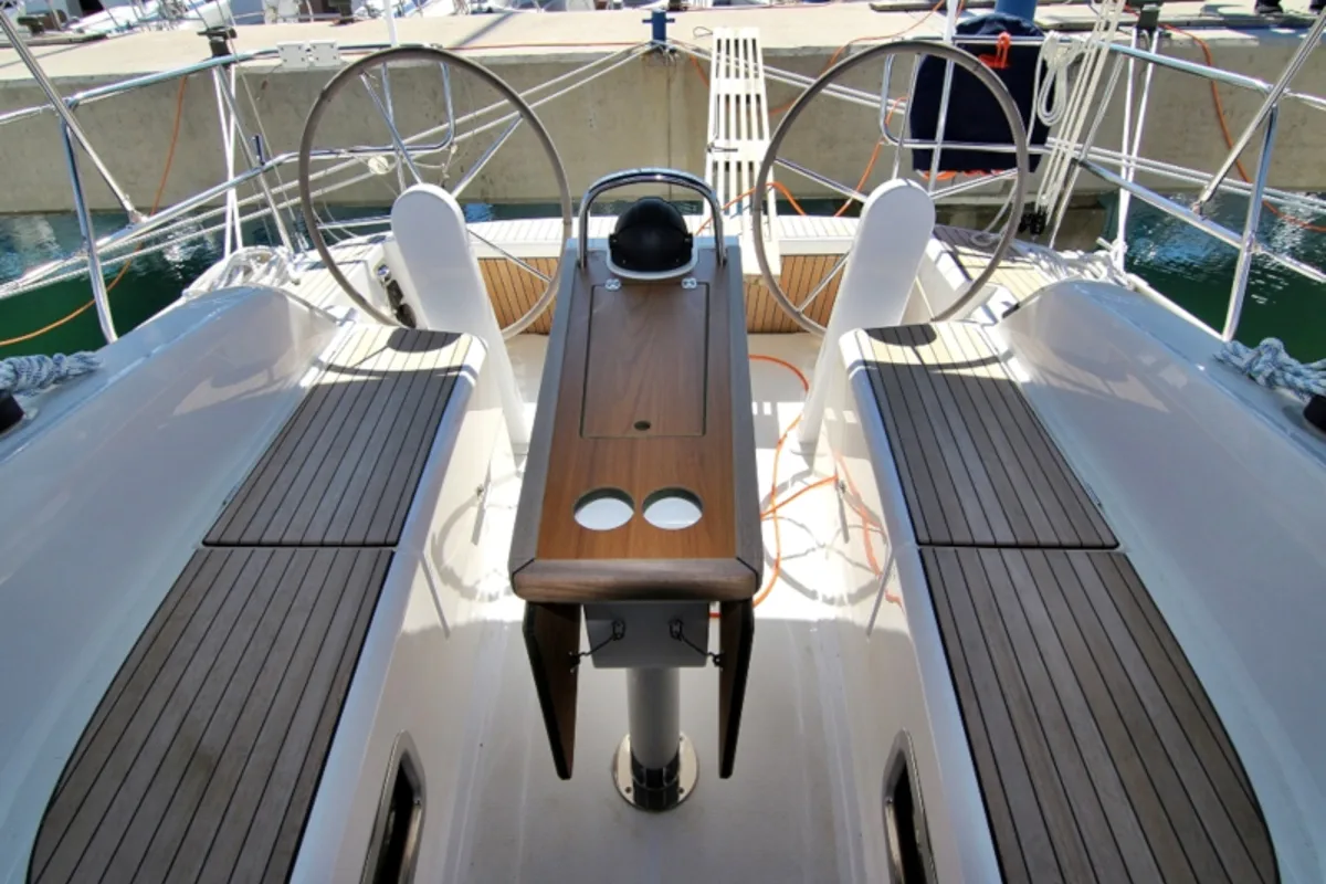 Cockpit of Vita, a Bavaria Cruiser 34 sailboat at Sukošan, Croatia