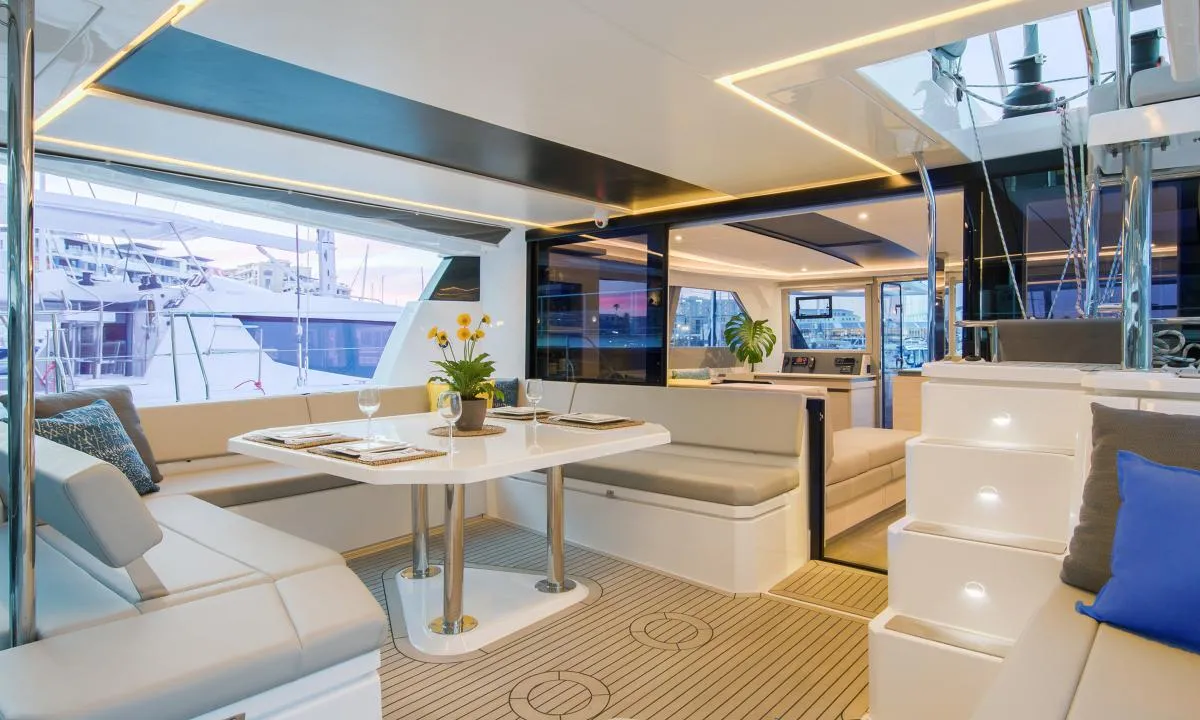 Salon of Moorings 5000 Exclusive, a Leopard 50 catamaran at Road Town, British Virgin Islands